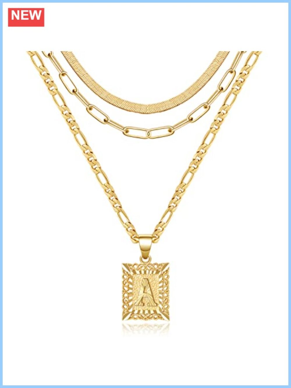 Gold Plated Initial Necklace Set Layered Stainless Steel Letter Pendant Jewelry